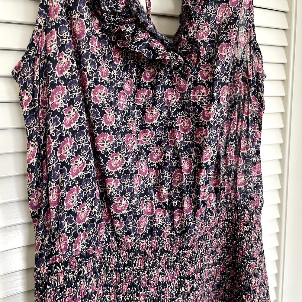 Free People I'm Your Favorite Cotton Purple Floral Shirred Mini Dress Small Boho - Picture 7 of 9